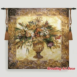 Tuscan Urn Floral Jacquard Weave Tapestry Wall Hanging Gobelin Home Art Textile Decoration Aubusson Cotton 100% Size 138x138cm