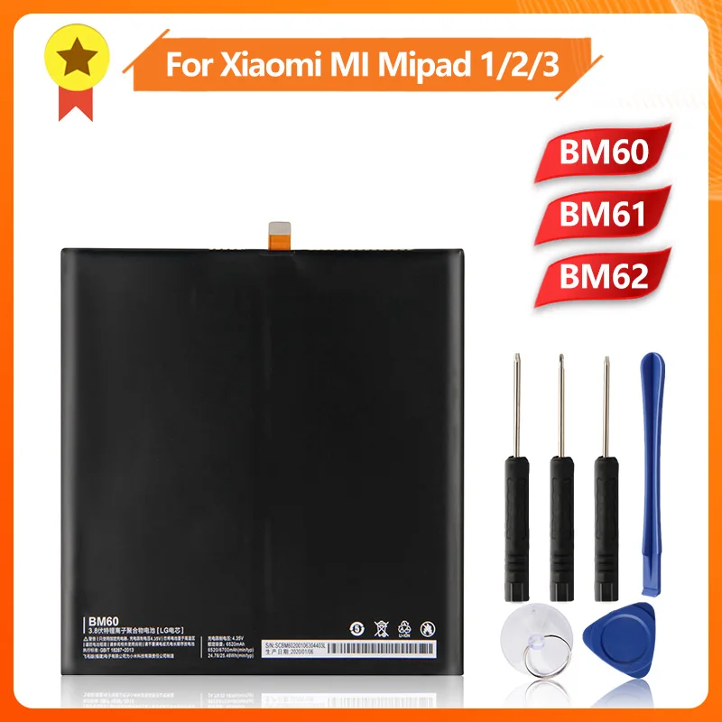 

BM61 BM62 BM60 Phone Battery For Xiaomi MI Mipad 1 2 3 BM60 6700mAh Replacement Battery + Tool