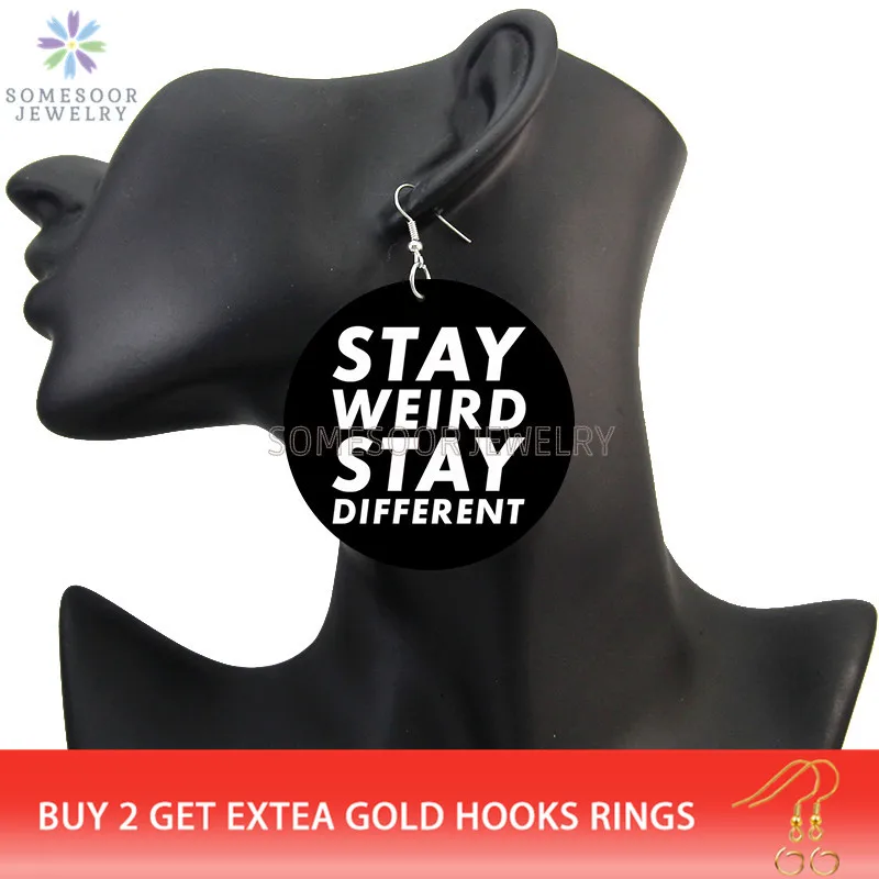 SOMESOOR Stay Woke Weird Different Sayings Wooden Drop Earrings Black Lives Matter Design Printed Loops Dangle For Women Gifts