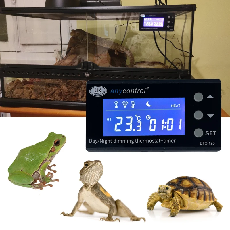 

Day/Night Dimming Thermostat With Timer LCD Display EU/US/UK Plug For Aquatic And Reptile Aquarium And Terrarium