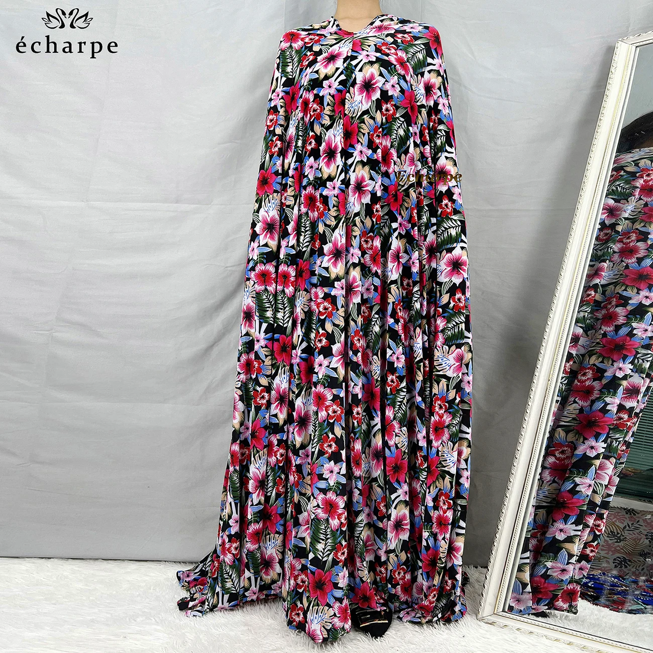 Sleeveless Pullover Dress 1 Piece Set Women Prayer Garment Dubai Abaya Arab Jibab Flowers Djellaba Femmel Khimar Caftan Clothes