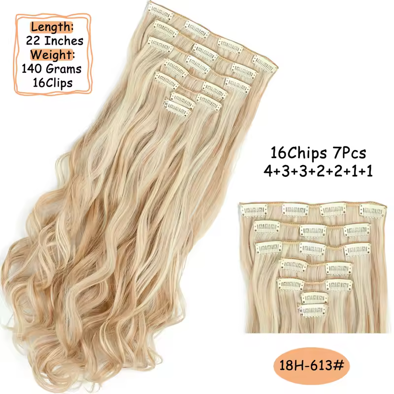NICESY 16Clips Synthetic 24Inch Long Curly Hair Hairpiece Heat Resistant Hair Extension Clips In Ombre Black Brown Blond Women - Image 22