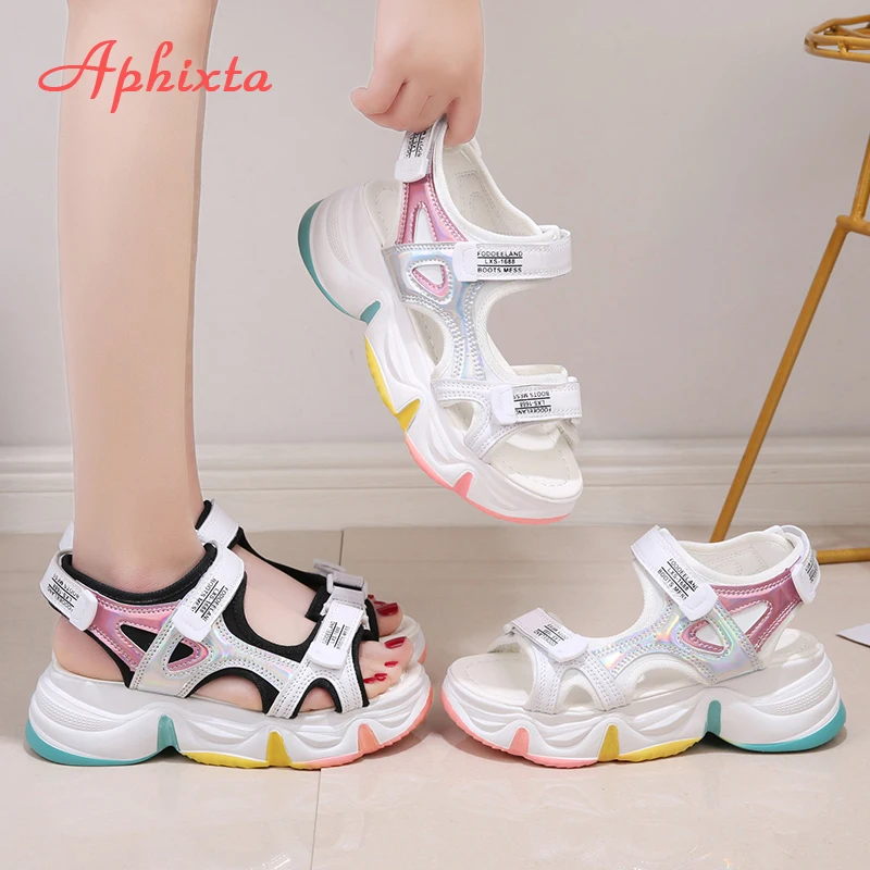 Aphixta Grande Formato 42 Talloni di Cuneo Sandali Da Donna Arcobaleno Design della Suola Femminile 5.5 centimetri Sandali della piattaforma Altezza