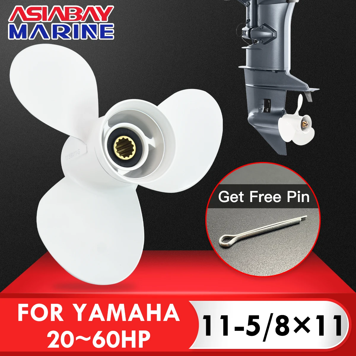 For Yamaha Outboard Propeller 11-5/8 x 11 ，3 Blade Aluminum Alloy Screw 13 Spline 663-45947-02 For 20 30 40 48 50 60 HP Engines