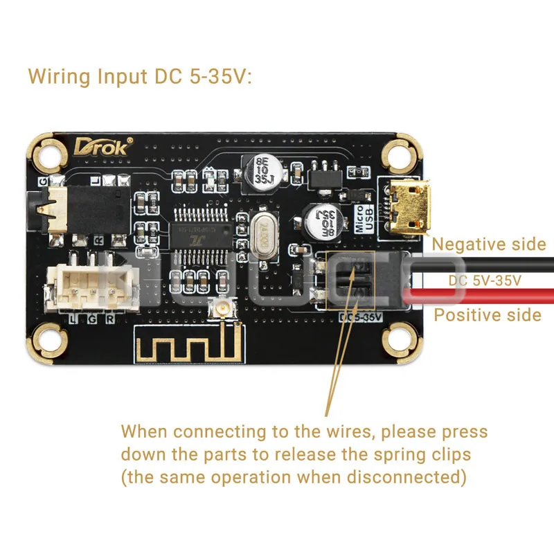 DROK Bluetooth Receiver Board DC 5V~35V Wireless Audio Receive 4.2 Bluetooth Music Receiver for Home Car Stereo System Speaker