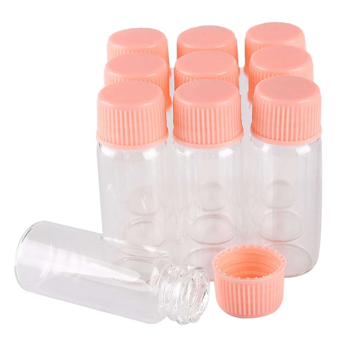 10 adet 4ml 16*40mm Mini cam şişeler boş şişe kavanoz pembe plastik kapaklı küçük cam kavanoz cam kaplar sanat el sanatları