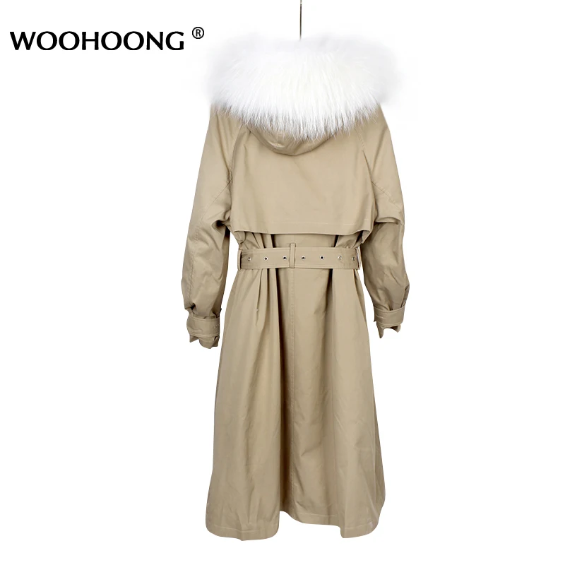 X-long Parka Waterproof Outerwear Real Fur Coat Winter Jacket Women Natural Raccoon Fur Hood Luxury Outerwear Detachable Rabbit