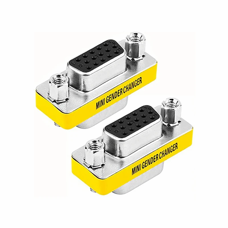 HTOC-conector VGA de 15 agujeros, Mini adaptador hembra a hembra, acoplador SVGA cambiador para enchufar y usar (2 piezas)