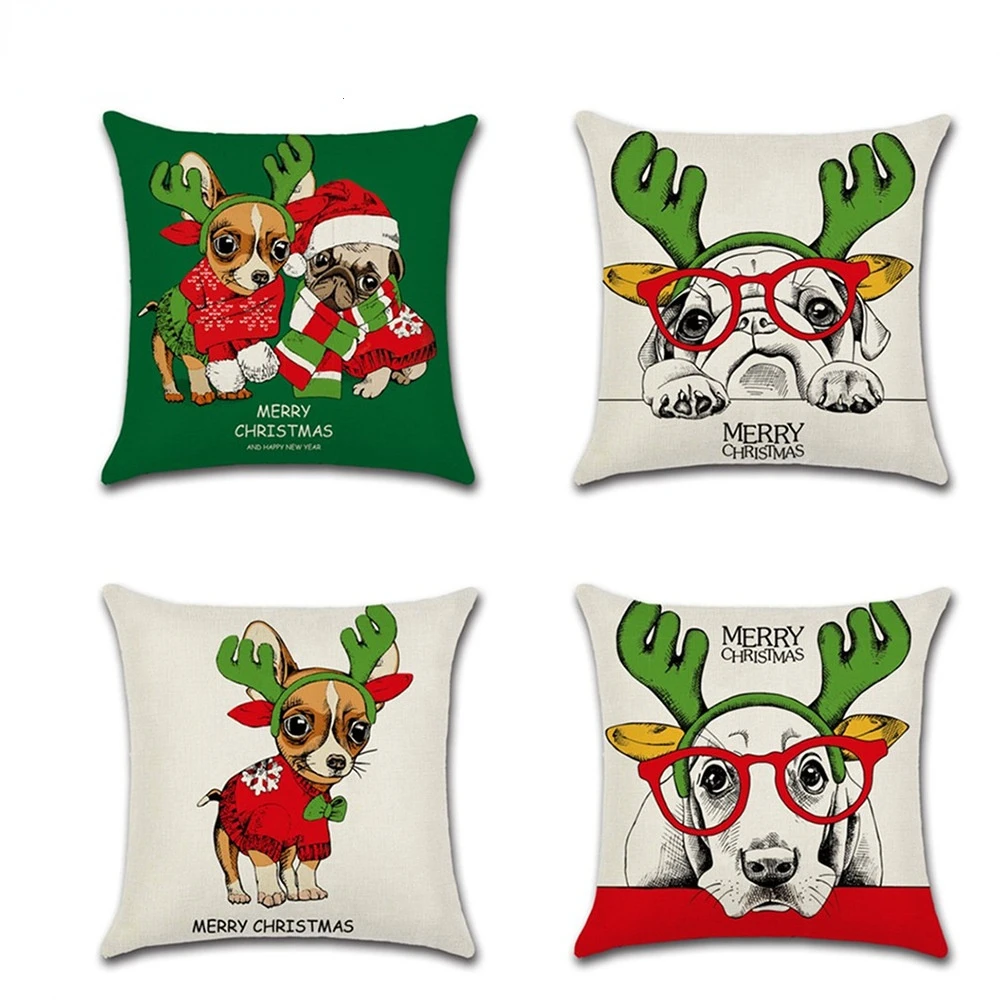 

New Christmas Pillowcase Cushion Cover Animal Theme Series Cute Puppy Home Decor Pillow Covers Decorative Throw Pillows Nordic