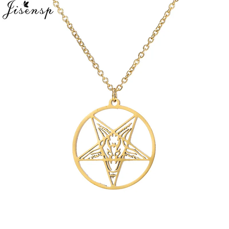 Punk Satanic Symbol Stainless Steel Jewelry Necklace Leviathan Cross Pendant Brimstone Necklaces PIN Lucifer Patch Collares