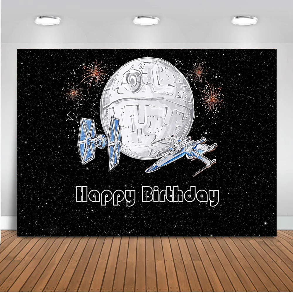 Happy Birthday Planetary Universe Theme Backdrop for Party Photography Moon Newborn Children Background for Photo Booth Studio