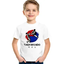 Korea Taekwondo Print Boys T-shirt Summer New Casual Short Sleeve Kids T shirt Funny Baby Girls Clothes Children Tops,HKP631