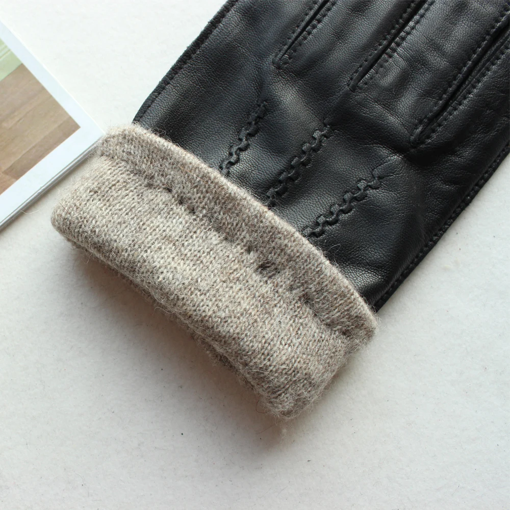 Nuovi guanti da uomo in pelle di capra importati di alta qualità fodera in lana cucita esterna in pelle guanti da guida a righe alla moda autunno