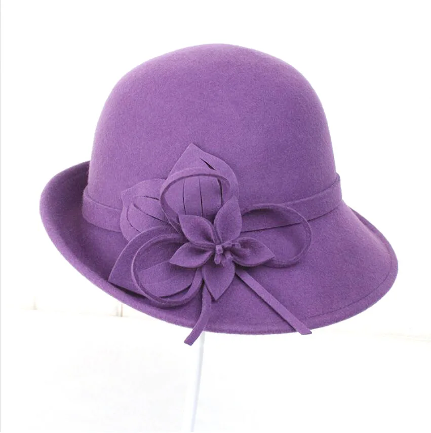 Kapelusz typu bucket hat z dekoracją kwiatową, wykonany w 100% z wełny, na zimę 2026, wysokiej jakości, piękny, wygodny, nowy, popularny, modny kapelusz dla kobiet. — zdjęcie 4