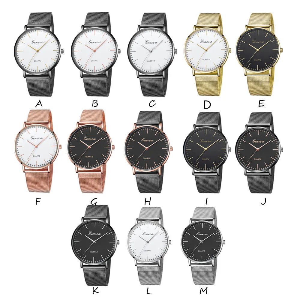 GENEVA Watch Womens Fashion Casual Simple Classic Quartz Relojes Stainless Steel Wristwatch Montre Feminino Relogio Girls Clock