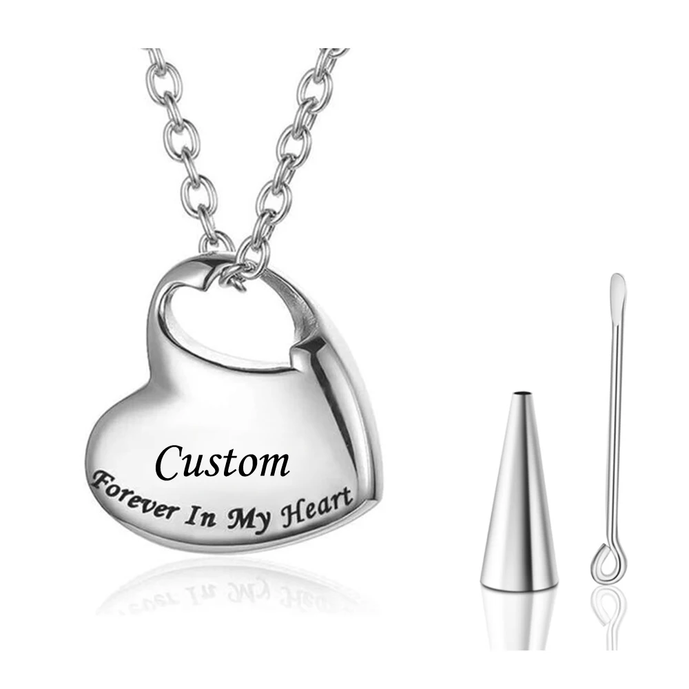 Forever in My Heart Pendant Stainless Steel Cremation Heart Locket Necklace for Ashes Urn Memorial