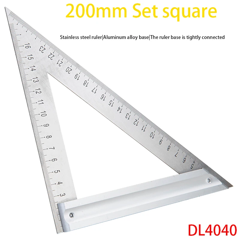 Deli DL4040 Set Square Specification: 200 mm Stainless Steel Tape + Aluminum Alloy Base Measuring Tool Electrician Hand Tool