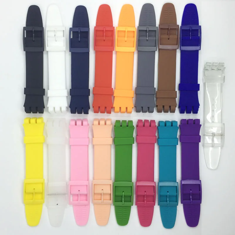 

Black Watchband for Swatch Strap Buckle For SWATCH Silicone Watch band 17mm 19mm 20mm Rubber Strap16MM Watch accessories