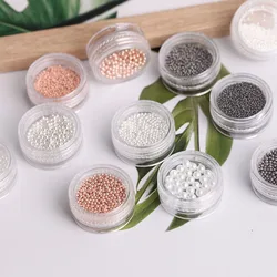 1 Jar 1/1.5/2/3mm Nail Art Metal Bead Rose Gold/Silver/Black/White Stainless Steel Ball Small Micro Caviar Decoration Nail Beads