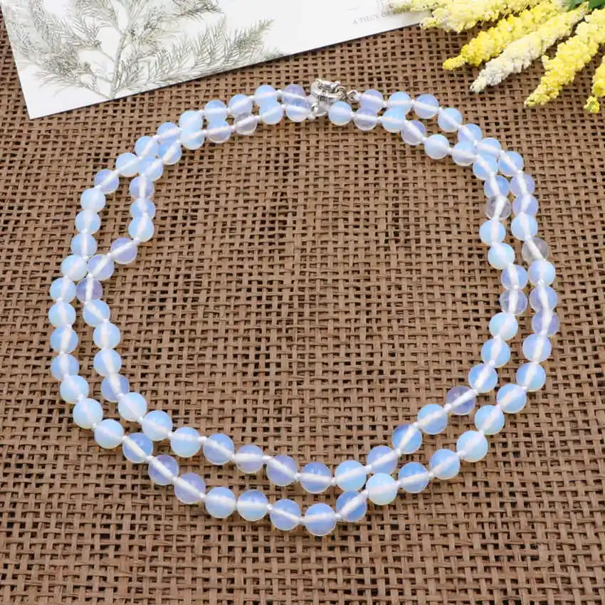 New Statement Long Necklace Women Opal Stone Beaded Chain Necklaces Crystal Round Party Gifts Jewelry 36