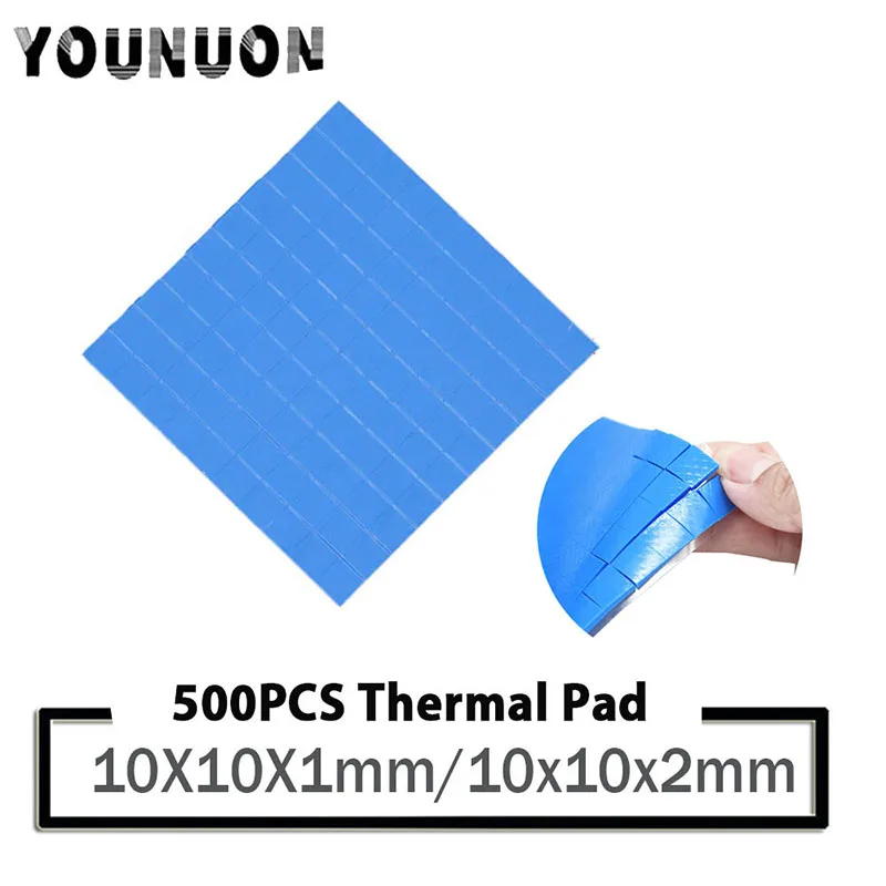 YOUNUON 500 pcs 10mm*10mm*1mm 10mm*10mm*2mm Thermal Pad GPU CPU Heatsink Cooling Conductive Silicone Pad