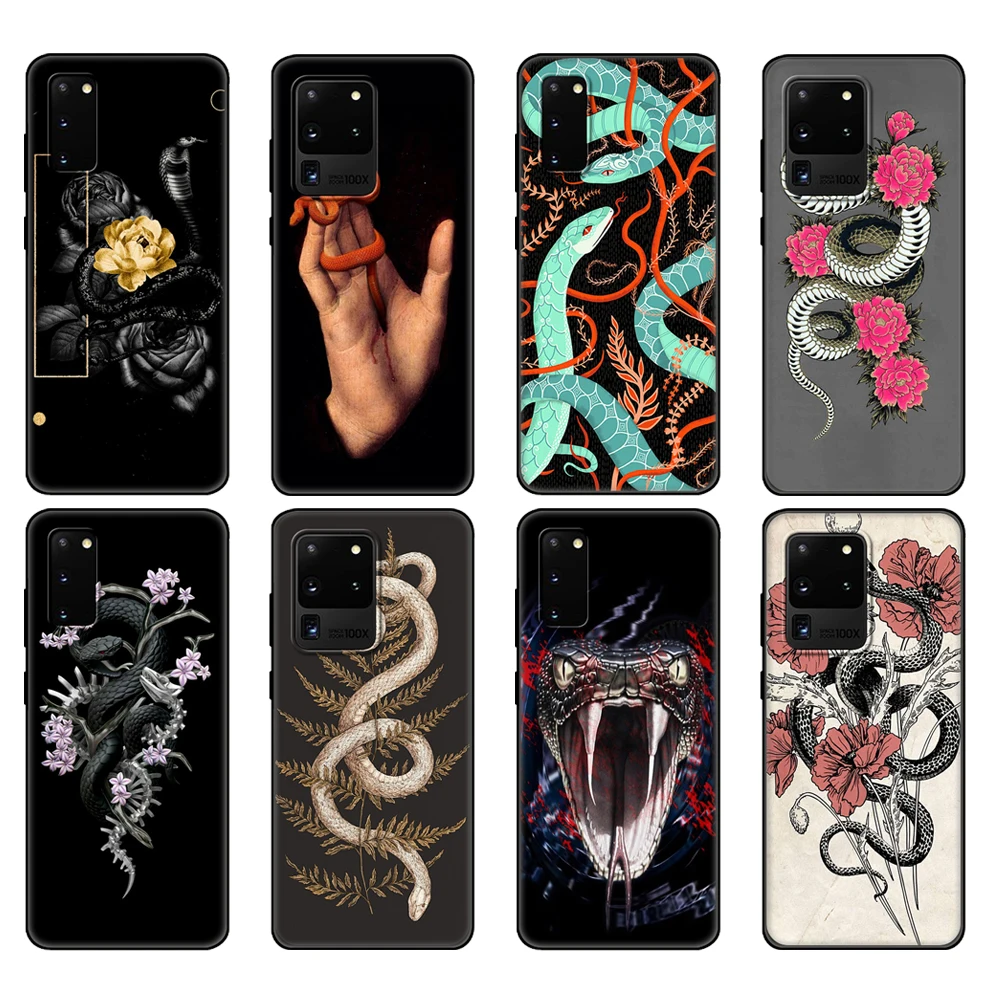 Black tpu Case For Samsung galaxy S20 /S20 PLUS/S20 ultra/S20+ /S20FE back cover Snake Flower Painting Coque