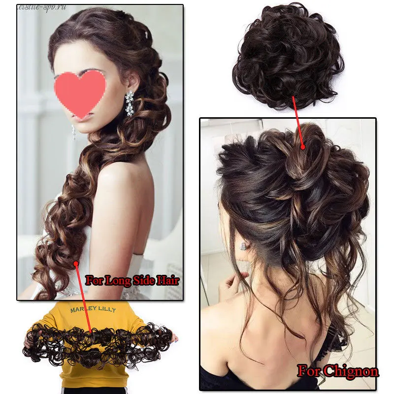 HAIRRO Synthetic Elastic Hair Scrunchie Curly Chignons Hair Rope Natural Fake Hair Bun Curly Clip in Hair Ponytails Extension