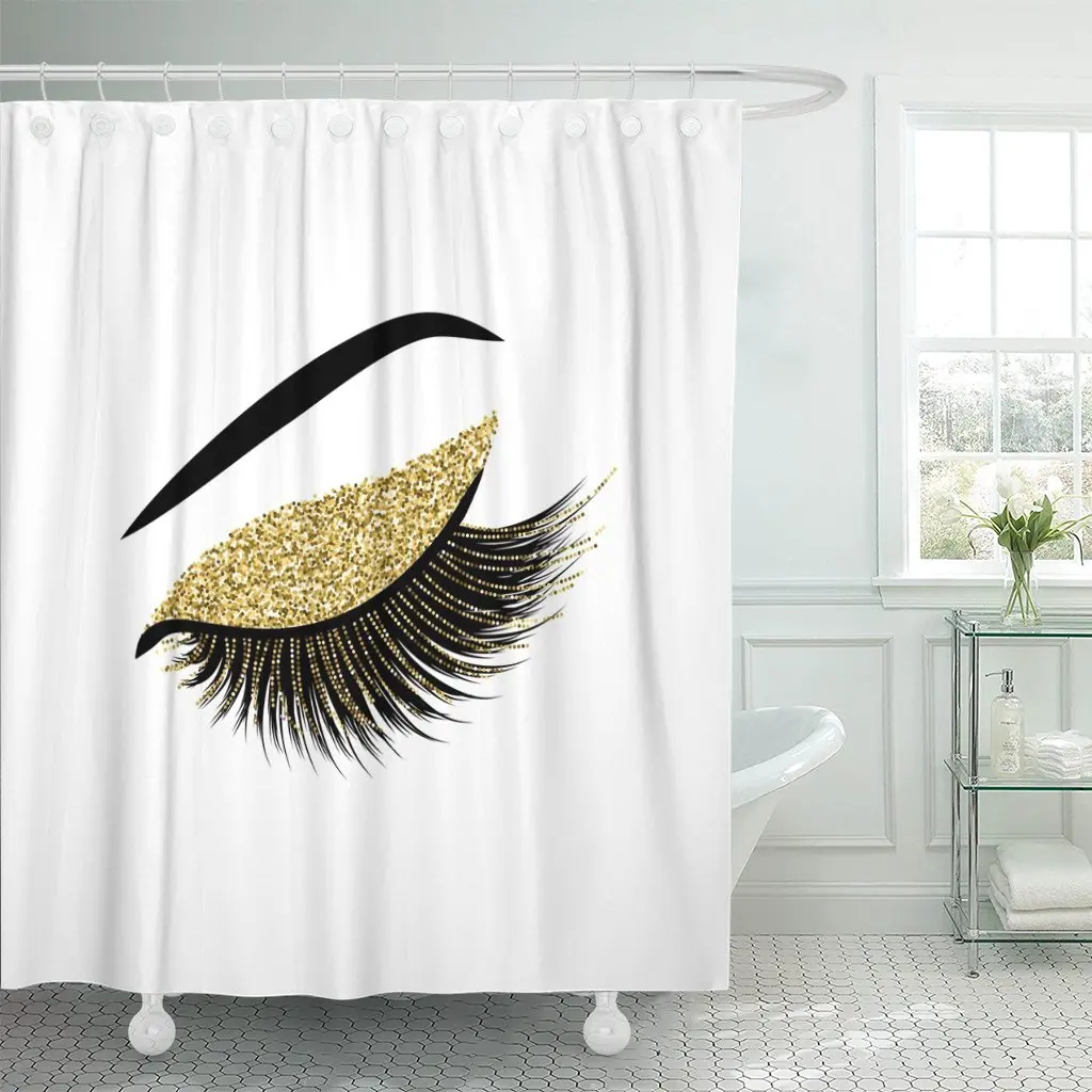 Black Eye Lashes Makeup Abstract Shower Curtain Waterproof Polyester Fabric 72 x 72 inches Set with Hooks