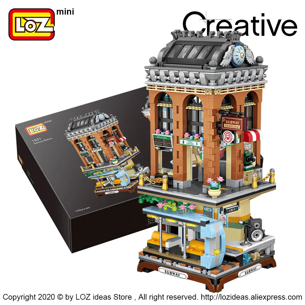 LOZ Mini Block Mini Street City Subway Station European-style buildings Transportation platform Model DIY Assembly Toys