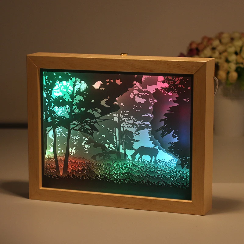 Home Decorative Box Shadow Picture Frames 3D Wall Hanging Gold Paper Cut Wall Art Light Painting Shadow Box Frame