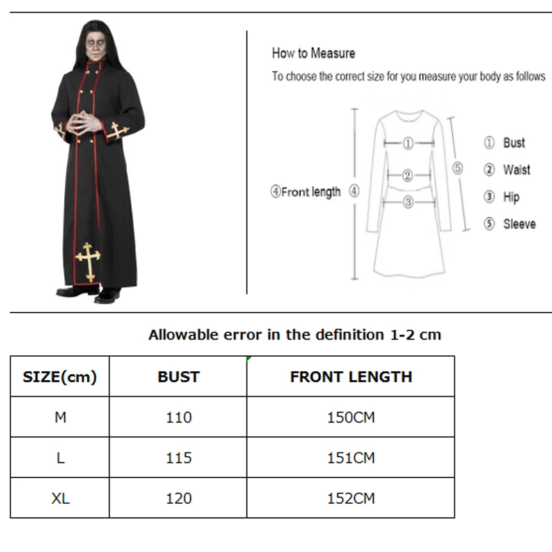 Carnival Halloween Man Middle Ages Priest Pope Costume Church Religious Clergy Robe Cosplay Fancy Party Dress