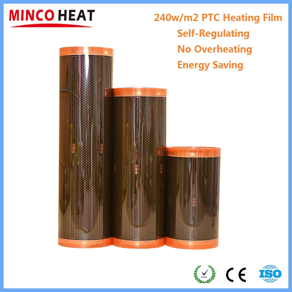 MINCO HEAT Graphene PTC Heating Film Self Regulating Infrared Electric Warm Floor Heating System 220~240W/m2 Carbon Foil
