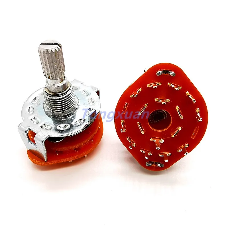 1pc RS25 Shaft Panel Mount 2P5T Band Rotary Switch Selector 2 Pole 5 Position 20MM Plum Shaft