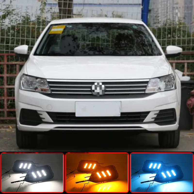 1 Pair For Volkswagen VW Lavida 2019 with Yellow Trun Signal Light Blue Night Lamp LED DRL Daytime Running Light