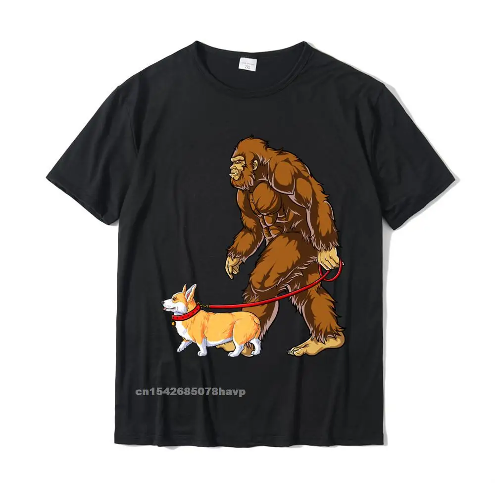 Bigfoot Dog Walk Corgi Boys Men Sasquatch Lover Gifts Premium T-Shirt Latest Mens Tshirts Printing Tops Shirt Cotton Casual