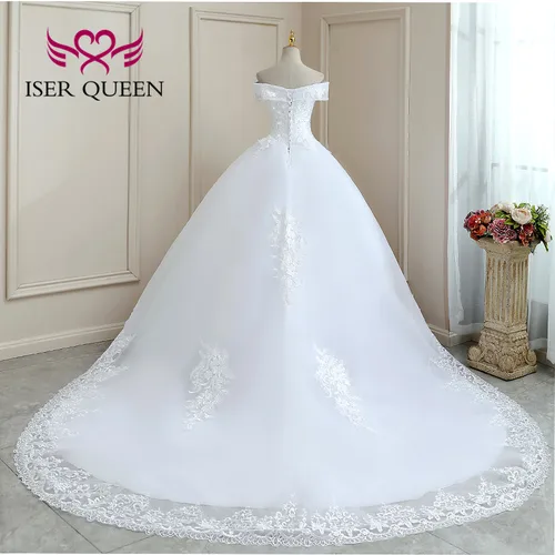 Imagen 2 del producto Vestido de novia bohemio personalizado con cuello en V, hermoso Apliques de encaje, bordado en red, vestidos de novia blancos de talla grande para mujer WX0267