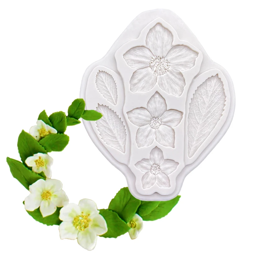 Strawberry Leaf Flower Silicone Cake Baking Mold Sugarcraft Chocolate Cupcake Baking Mould Resin Fondant Cake Decorating Tools