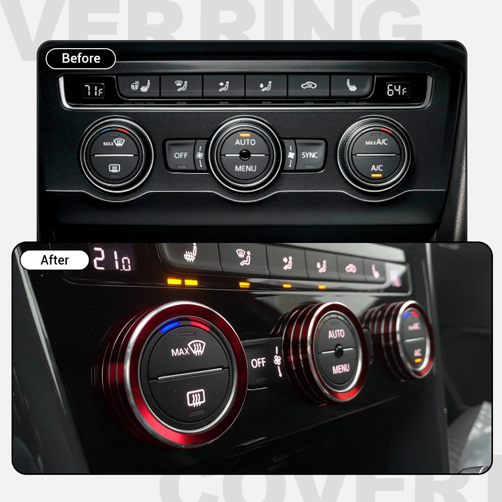 Air Conditioning Knob Decorative Cover Ring Adjust Trim Cover For VW Tiguan Atlas T-roc Ateca FR Passat B8 Variant 2017-2019
