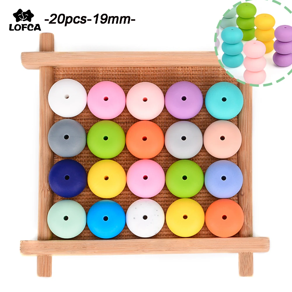 

LOFCA 20pcs Silicone Beads 19mm Abacus Baby Teething Beads BPA Free Food Grade DIY Pacifier Clip Chew Jewelry Making Toy