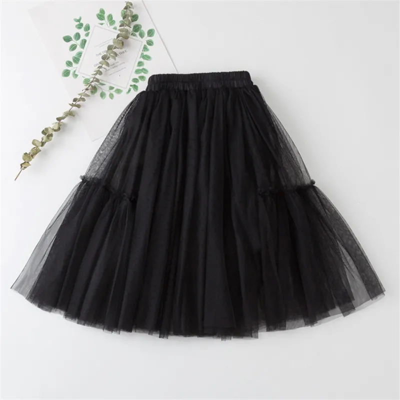 Kids Skirts For Girls Cotton Lace Tutu Pleated Skirt Black Pink Gray Children\'s Clothing 4 6 8 10 12Y Pettiskirt Party Clothes