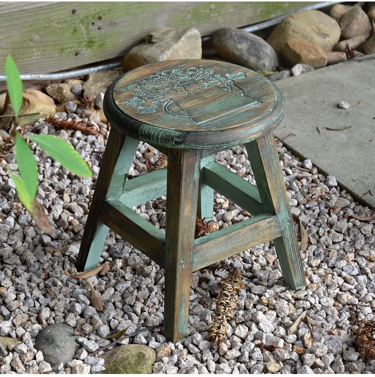 Handcrafted Decorative Vintage Small Wood Foot Stool Round