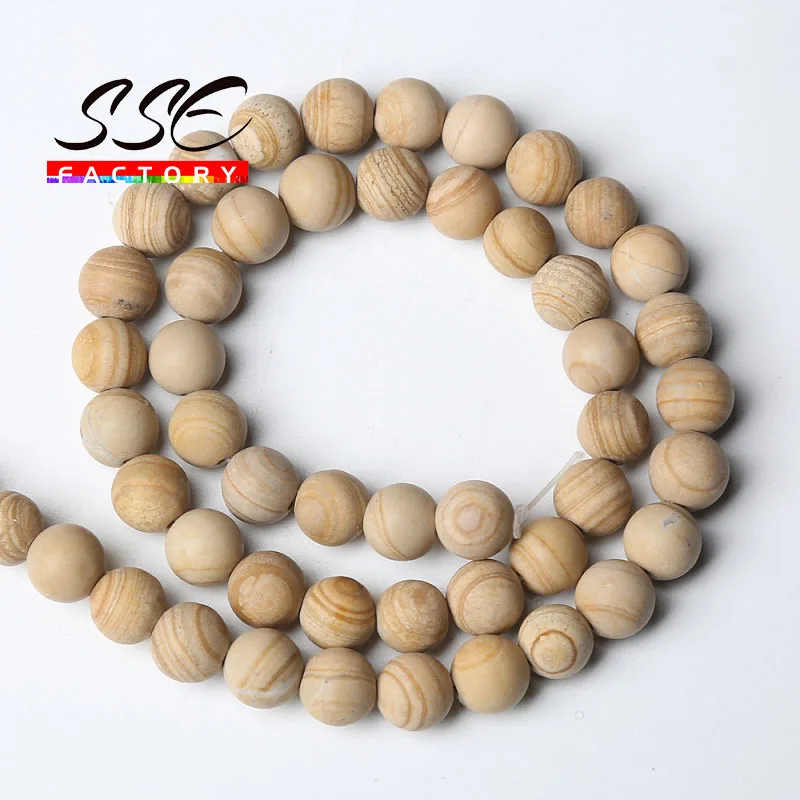 Natural Yellow Wood Jaspers Beads Dull Polish Matte Stone Round Loose Beads For Jewelry Making DIY Bracelets Necklace 4-12mm 15\