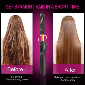 Alternative view of 2 In1 Hot Comb Hair Straightener Electric Heating Comb Fast Heating Portable Travel Anti-Scald Beard Straightener Press Comb