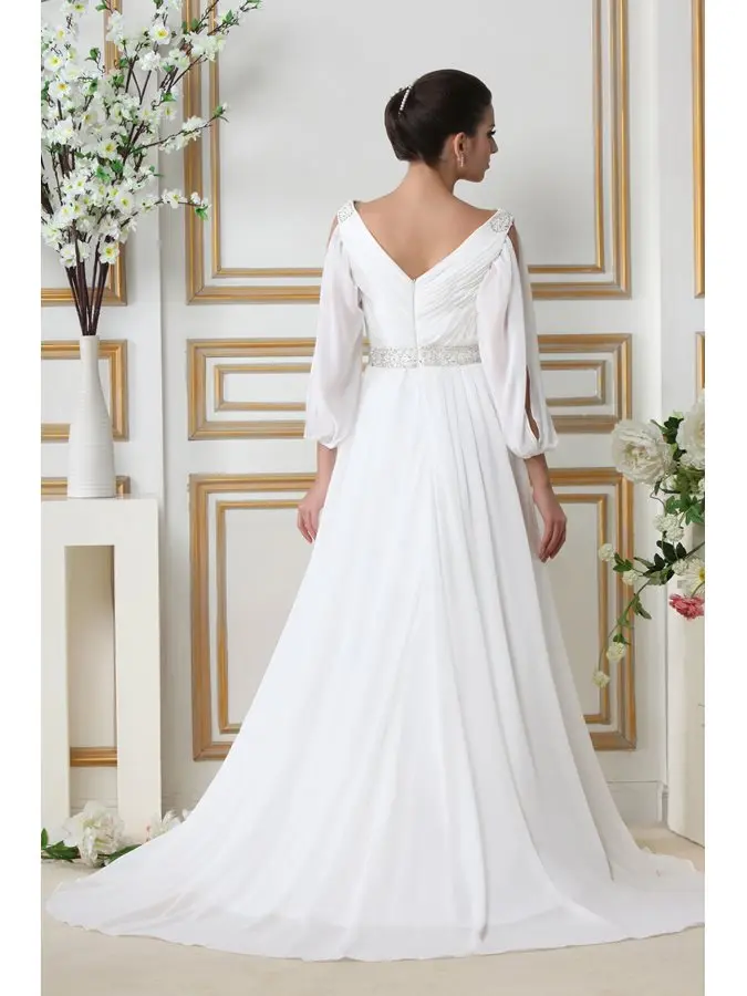 2021 Summer Beach Chiffon Wedding Dresses Vestido De Noiva Sequins Beading V-neck Long Bridal Gowns Plus Size