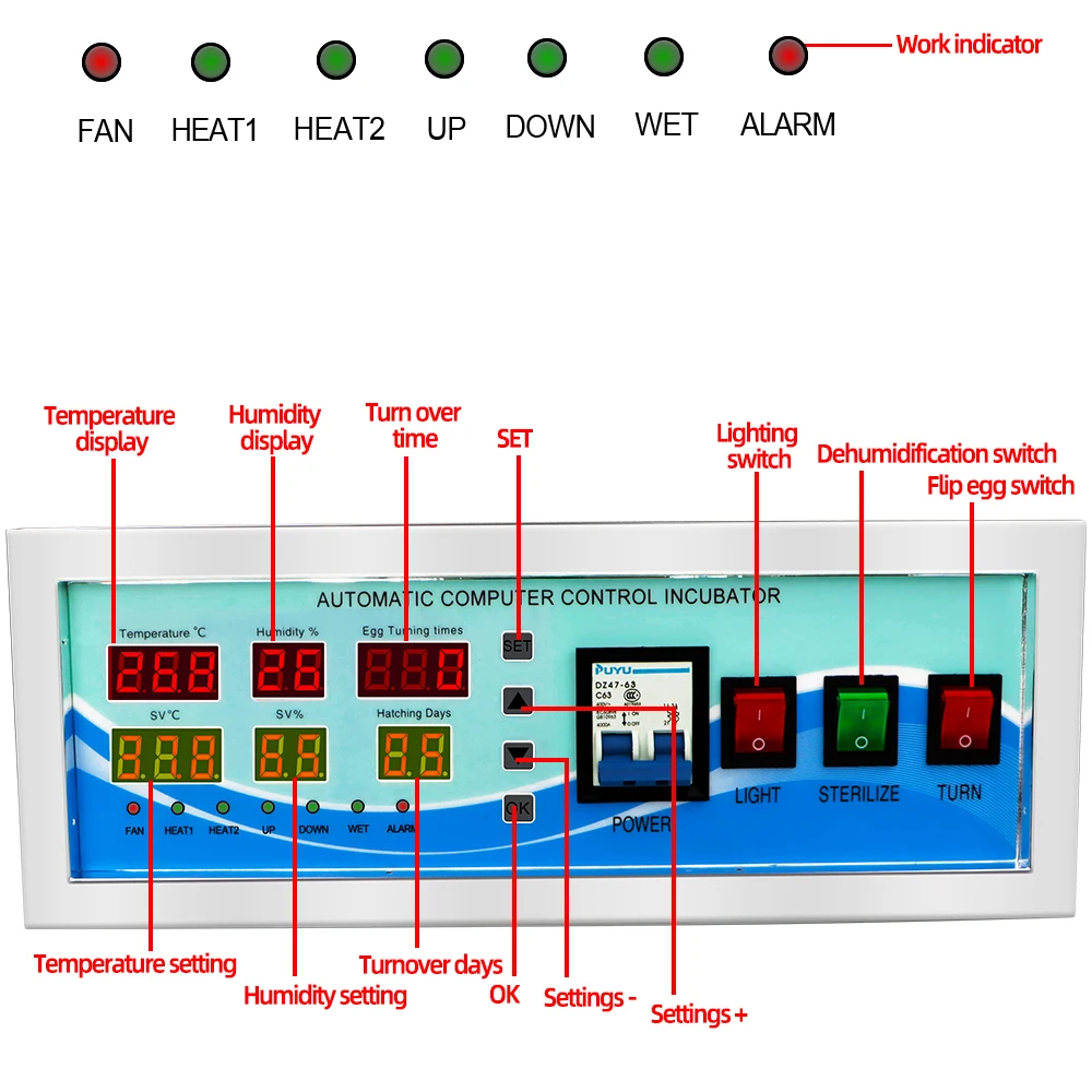 Imagem -02 - Computador Automático para Incubação de Ovos Termostato Multifuncional Sensores de Temperatura e Umidade 30 de Desconto