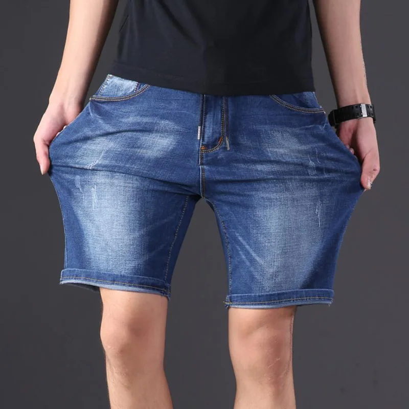 large size men\'s denim shorts oversized men\'s elastic waist knee length summer loose shorts men plus size XL 9XL 8XL 7XL 6XL