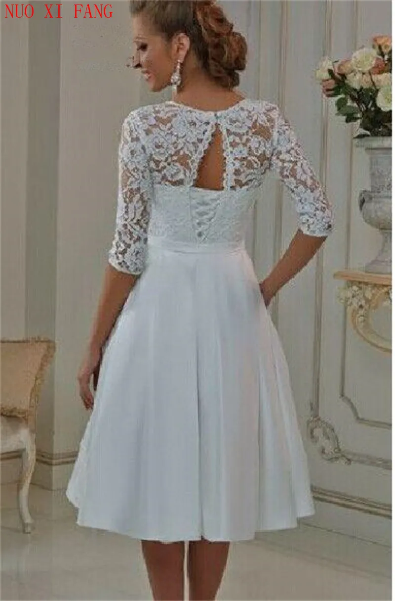 Custom Made Vestidos De Noiva Vintage Style Half Sleeve Lace Tea Length Sexy Cheap Short Wedding Dresses 2022 Bridal Gowns