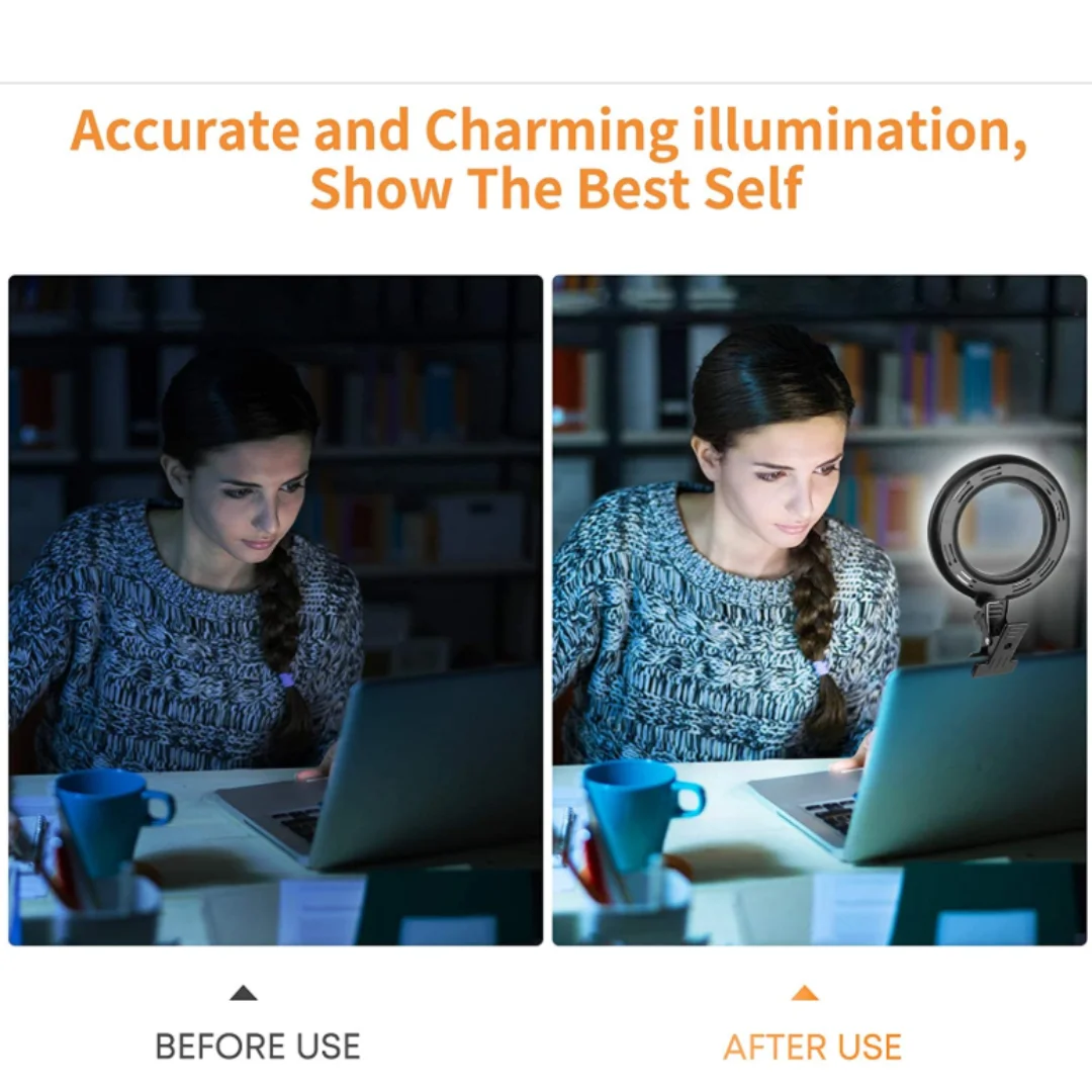 Video Conference Lighting Kit, Ring Clip on Laptop Monitor, 5 Dimmable Color, 5 Brightness Level