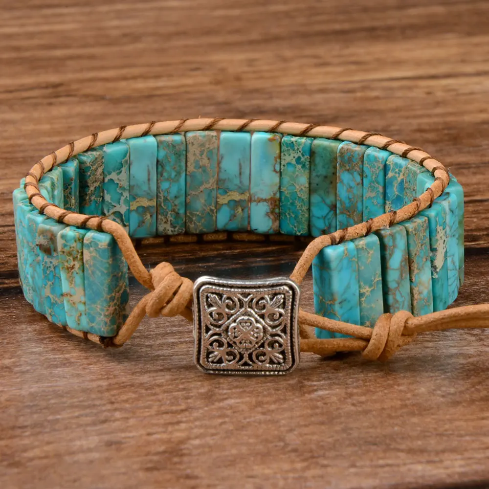 High Quality Multicolor Bracelet Natural Stone Gem Leather Tibetan Gypsy Adjustable Bead Wrap Bracelet Jewelry Collection