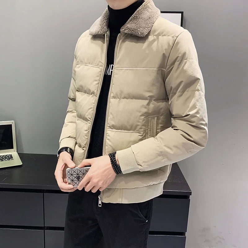 Winter 2022 Men's Cotton Coats New Fashion Down Cotton Jacket Men Lapel Casual Loose Bread Coat Thickened Warm Outerwear B605